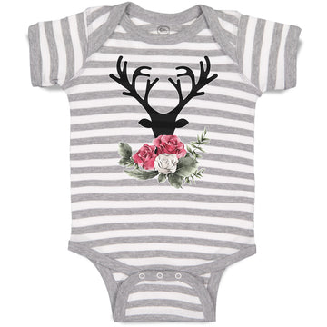 Baby Clothes Abstract Flowers Silhouette Deer Head with Horns Baby Bodysuits