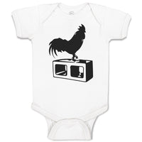 Baby Clothes Black Silhouette of A Rooster Standing on 1 Leg Baby Bodysuits