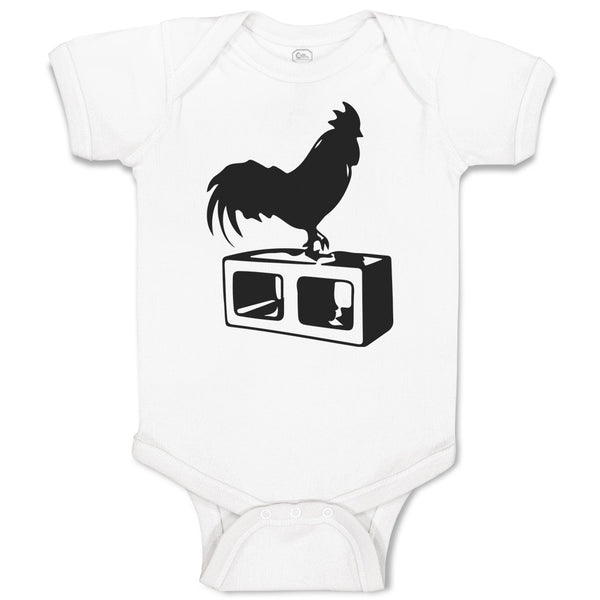 Baby Clothes Black Silhouette of A Rooster Standing on 1 Leg Baby Bodysuits