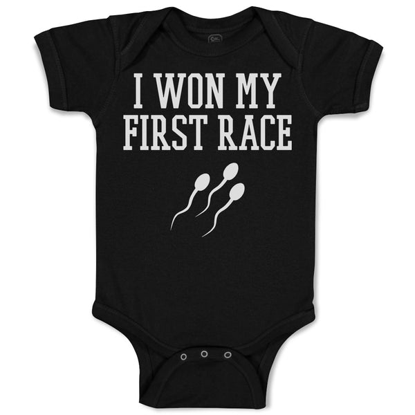 Baby Clothes I Won My Race Silhouette Sperm Icon Runs Towards Egg Baby Bodysuits