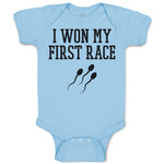 Baby Clothes I Won My Race Silhouette Sperm Icon Runs Towards Egg Baby Bodysuits