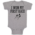 Baby Clothes I Won My Race Silhouette Sperm Icon Runs Towards Egg Baby Bodysuits