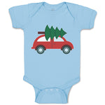 Baby Clothes Red Car and Green Christmas Tree on Roof Baby Bodysuits Cotton