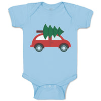 Baby Clothes Red Car and Green Christmas Tree on Roof Baby Bodysuits Cotton