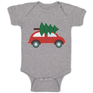Baby Clothes Red Car and Green Christmas Tree on Roof Baby Bodysuits Cotton