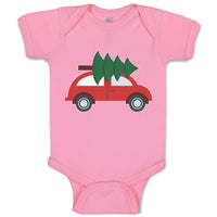 Baby Clothes Red Car and Green Christmas Tree on Roof Baby Bodysuits Cotton