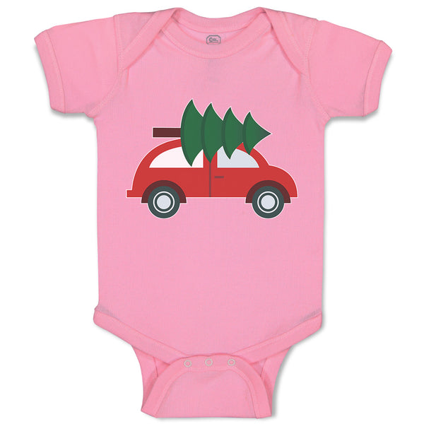 Baby Clothes Red Car and Green Christmas Tree on Roof Baby Bodysuits Cotton