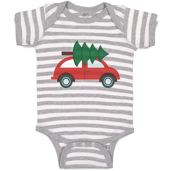 Baby Clothes Red Car and Green Christmas Tree on Roof Baby Bodysuits Cotton