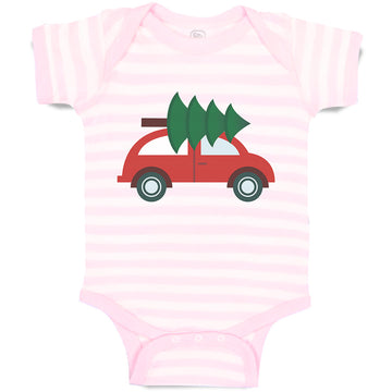 Baby Clothes Red Car and Green Christmas Tree on Roof Baby Bodysuits Cotton