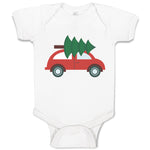 Baby Clothes Red Car and Green Christmas Tree on Roof Baby Bodysuits Cotton