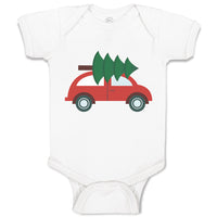 Baby Clothes Red Car and Green Christmas Tree on Roof Baby Bodysuits Cotton