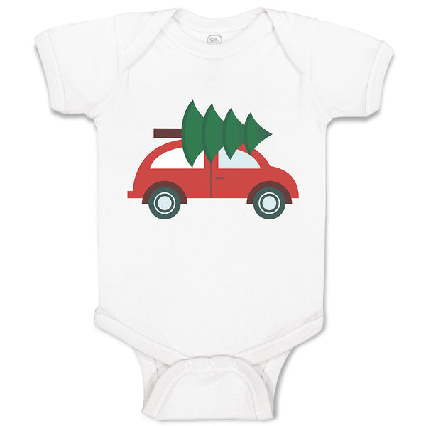 Baby Clothes Red Car and Green Christmas Tree on Roof Baby Bodysuits Cotton