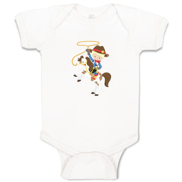 Baby Clothes Cowboy White Horse Blonde Baby Bodysuits Boy & Girl Cotton