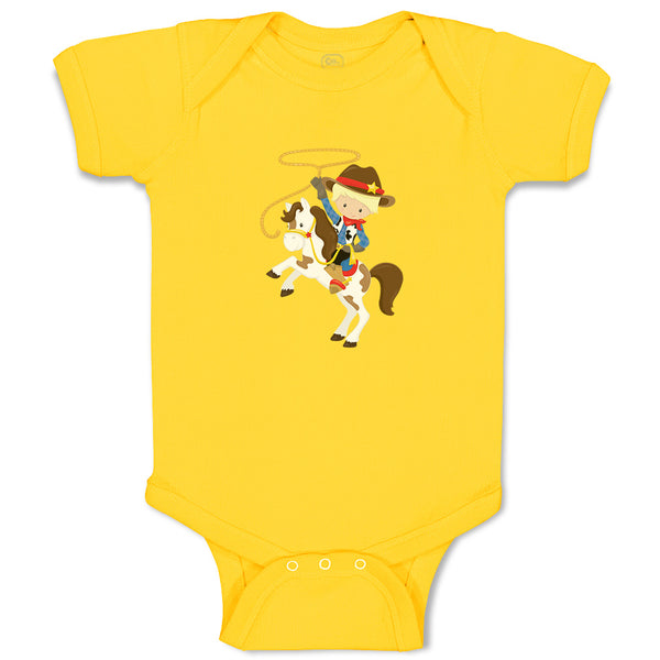 Baby Clothes Cowboy White Horse Blonde Baby Bodysuits Boy & Girl Cotton