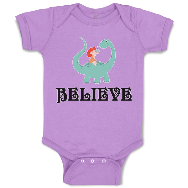 Baby Clothes Believe A Girl Sitting on An Cute Baby Brontosaurus Dinosaur Cotton