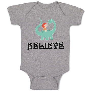 Baby Clothes Believe A Girl Sitting on An Cute Baby Brontosaurus Dinosaur Cotton