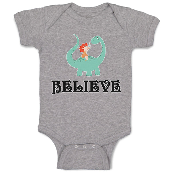 Baby Clothes Believe A Girl Sitting on An Cute Baby Brontosaurus Dinosaur Cotton