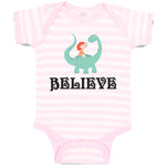 Baby Clothes Believe A Girl Sitting on An Cute Baby Brontosaurus Dinosaur Cotton