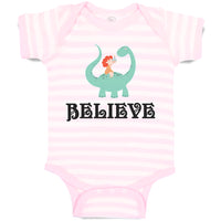 Baby Clothes Believe A Girl Sitting on An Cute Baby Brontosaurus Dinosaur Cotton