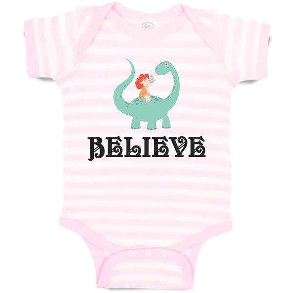 Baby Clothes Believe A Girl Sitting on An Cute Baby Brontosaurus Dinosaur Cotton