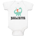 Baby Clothes Believe A Girl Sitting on An Cute Baby Brontosaurus Dinosaur Cotton