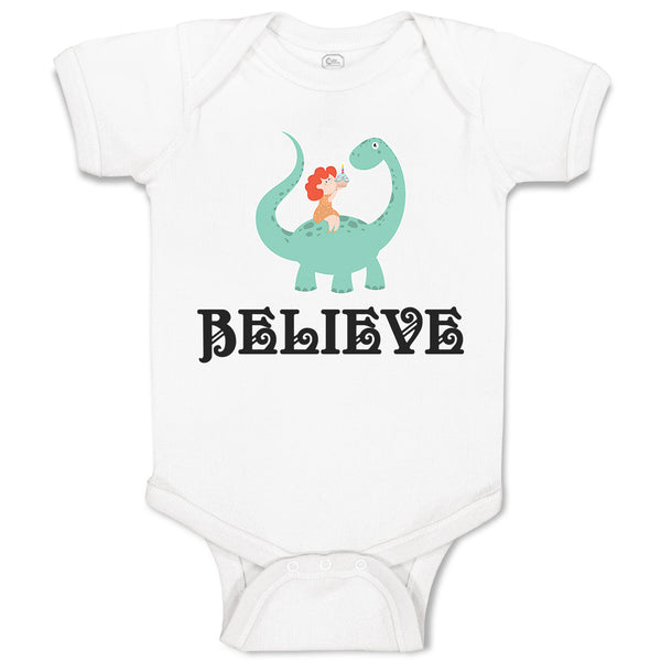 Baby Clothes Believe A Girl Sitting on An Cute Baby Brontosaurus Dinosaur Cotton