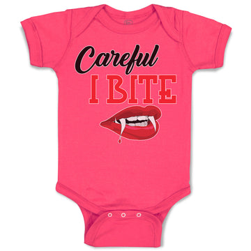 Baby Clothes Halloween Warns Careful I Bite with Mouth, Red Lips and Sharp Teeth