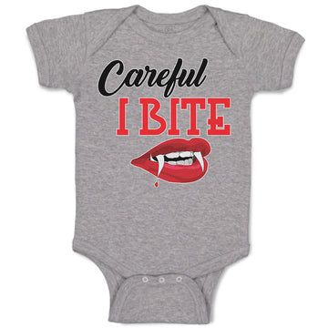 Baby Clothes Halloween Warns Careful I Bite with Mouth, Red Lips and Sharp Teeth
