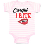 Baby Clothes Halloween Warns Careful I Bite with Mouth, Red Lips and Sharp Teeth