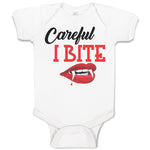 Baby Clothes Halloween Warns Careful I Bite with Mouth, Red Lips and Sharp Teeth