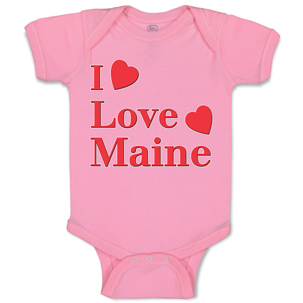 Baby Clothes I Love Maine with Red Hearts Baby Bodysuits Boy & Girl Cotton