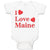 Baby Clothes I Love Maine with Red Hearts Baby Bodysuits Boy & Girl Cotton