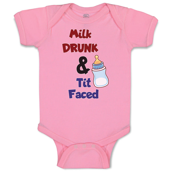 Baby Clothes Milk Drunk & Tit Faced with Feeding Bottle Baby Bodysuits Cotton