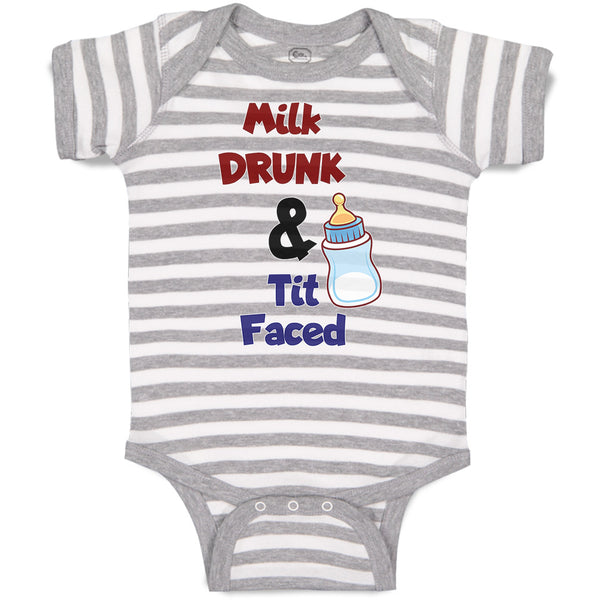 Baby Clothes Milk Drunk & Tit Faced with Feeding Bottle Baby Bodysuits Cotton