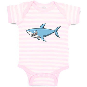 Baby Clothes Hungry Shark Swimming and Searching for Hunting Baby Bodysuits