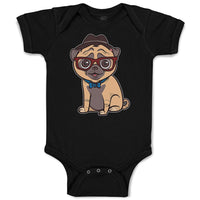 Baby Clothes Pug on Hat and Sunglass with Bow Tie Sitting Baby Bodysuits Cotton