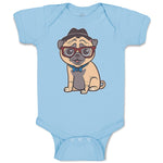 Baby Clothes Pug on Hat and Sunglass with Bow Tie Sitting Baby Bodysuits Cotton