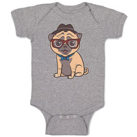 Baby Clothes Pug on Hat and Sunglass with Bow Tie Sitting Baby Bodysuits Cotton