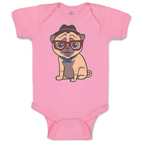 Baby Clothes Pug on Hat and Sunglass with Bow Tie Sitting Baby Bodysuits Cotton