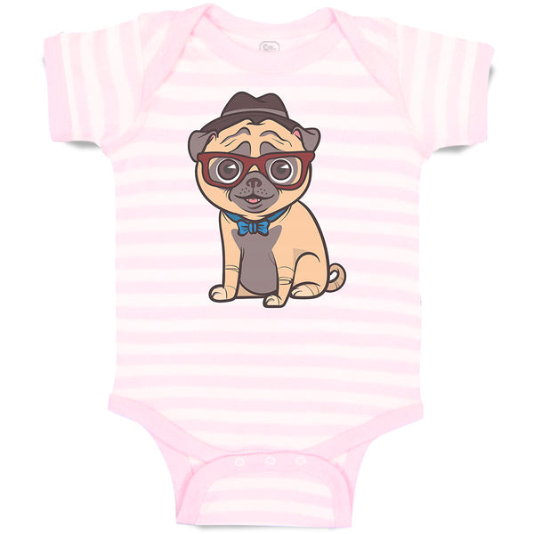 Baby Clothes Pug on Hat and Sunglass with Bow Tie Sitting Baby Bodysuits Cotton