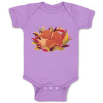 Baby Clothes Sleeping Fox on Autumn Bushy Leaves and Flower Baby Bodysuits