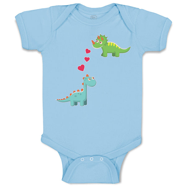 Triceratops and Brontosaurus Dinosaur's Love with Lovely Hearts