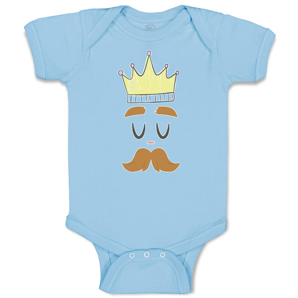 Baby Clothes King The Ruler with Closed Eyes, Mustache and Crown on Head Cotton