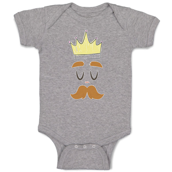 Baby Clothes King The Ruler with Closed Eyes, Mustache and Crown on Head Cotton