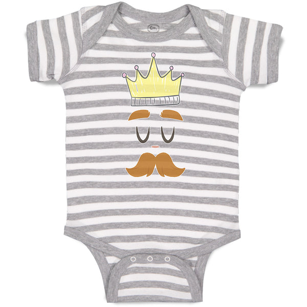 Baby Clothes King The Ruler with Closed Eyes, Mustache and Crown on Head Cotton