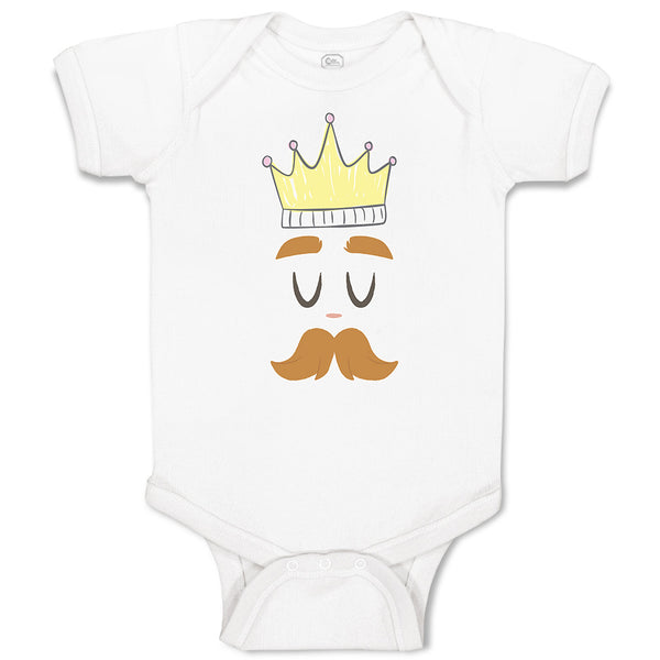 Baby Clothes King The Ruler with Closed Eyes, Mustache and Crown on Head Cotton