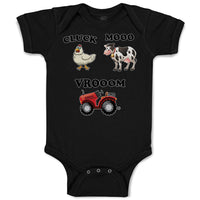 Baby Clothes Cluck Mooo Vrooom with Farmer Tractor, Hen and Cow Baby Bodysuits