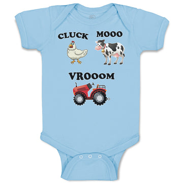 Baby Clothes Cluck Mooo Vrooom with Farmer Tractor, Hen and Cow Baby Bodysuits