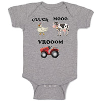 Baby Clothes Cluck Mooo Vrooom with Farmer Tractor, Hen and Cow Baby Bodysuits