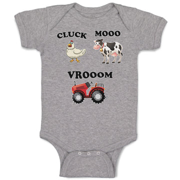 Baby Clothes Cluck Mooo Vrooom with Farmer Tractor, Hen and Cow Baby Bodysuits